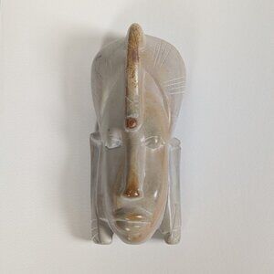 Hand-Carved Kenya Stone Face Sculpture | Vintage Soapstone Art